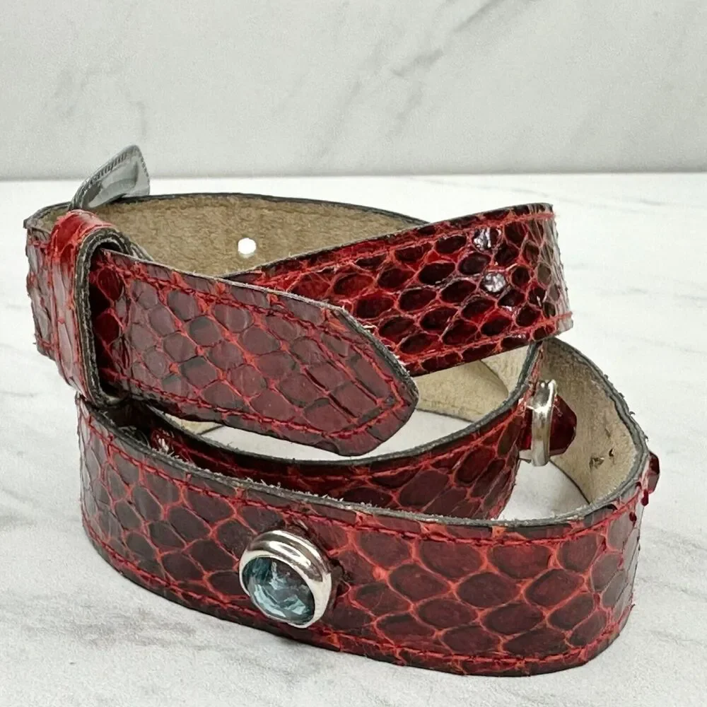 Vintage Damask Accessories NY Red Snake Skin Jeweled Belt Size S
